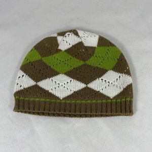 Knitted Chunky Beanie Hat Plaid NWOT